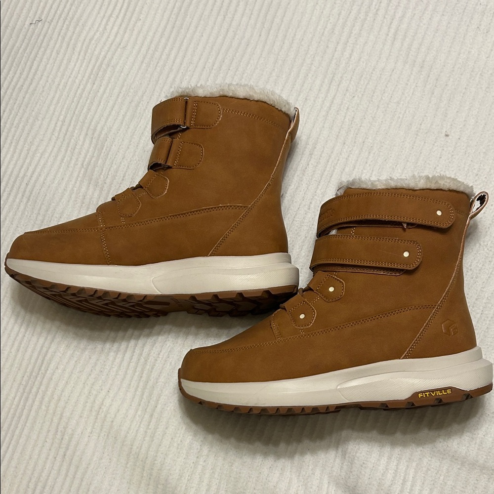 Stylish Faux Fur Lined, Faux Suede Women's Tan Winter Boots - Picture 2 of 8